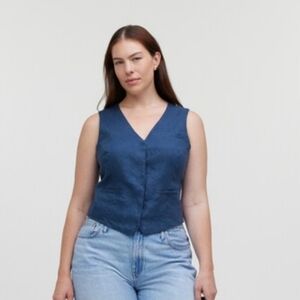 Madewell Single Breasted Vest In 100% Linen Blue Size 4